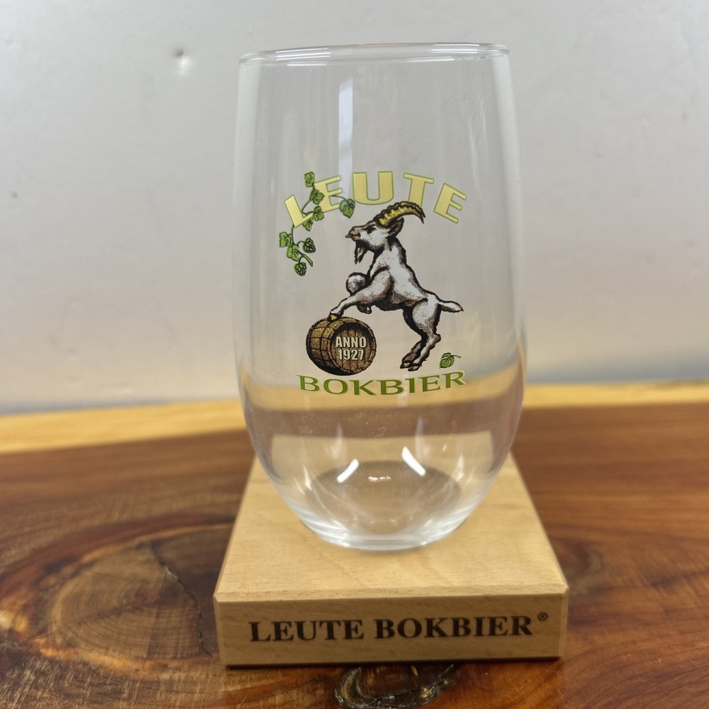 Leute Bokbier Belgian Beer‎ Stemless 0.33L Glass with Printed Logo Wooden Holder
